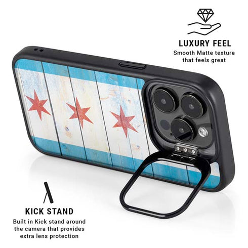 Chicago Flag Light Wood iPhone 15 Pro Kickstand Case